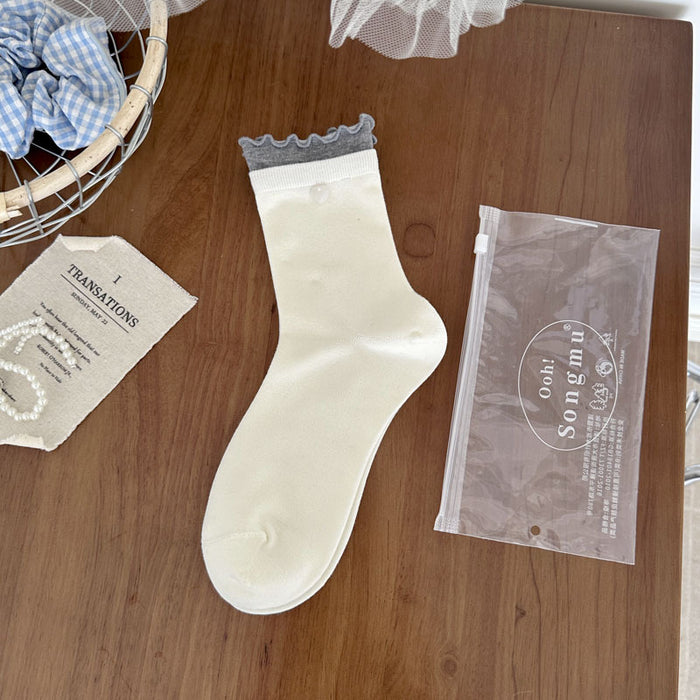 Wholesale Boneless socks, thin, versatile, mid tube, shell buckle, stacked socks, individually packaged