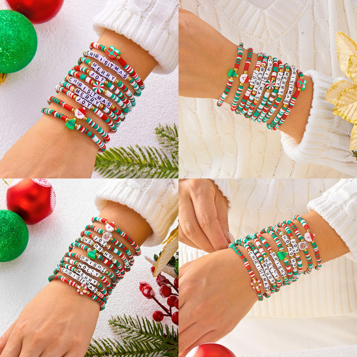 Wholesale Multi-layer stacking Christmas bracelet set personalized colorful polymer clay crystal elastic rope holiday bracelet