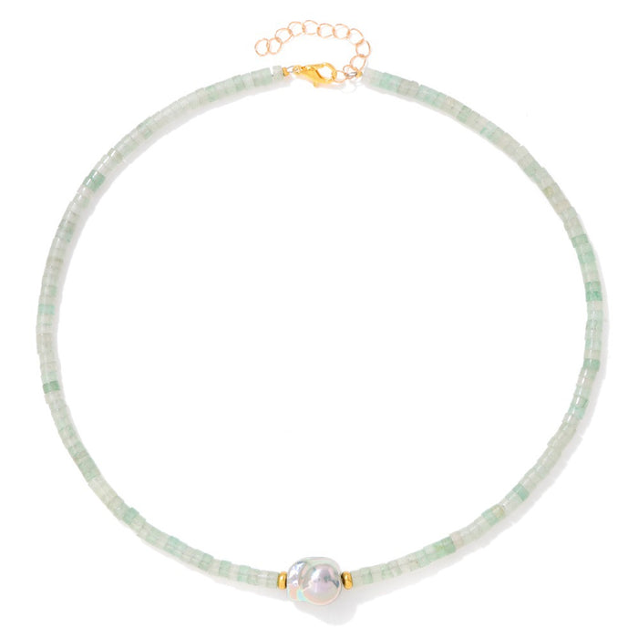 Wholesale Irregular shaped pearl necklace with stone and wheel shaped beads a clavicle chain