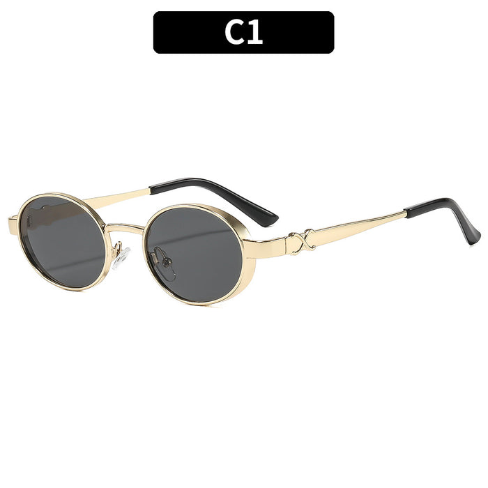 Wholesale Gold Metal Oval Vintage Punk Sunglasses UV400 Trendy
