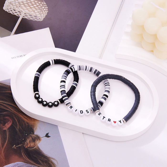 Wholesale Text Design Polymer Clay Bracelet Handmade Unisex Fashion Accessory Gift Minimum Quantity: 3