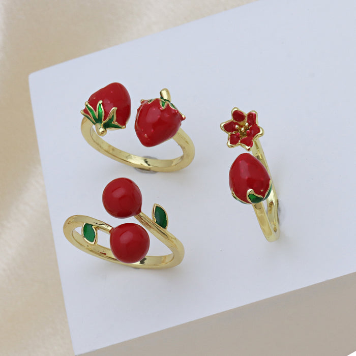 Wholesale color oil with zirconium fruit cherry strawberry open ring