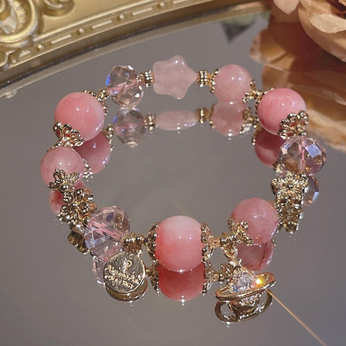 Wholesale Cream Agate Anti-Natural Horse Pink Crystal Bracelet