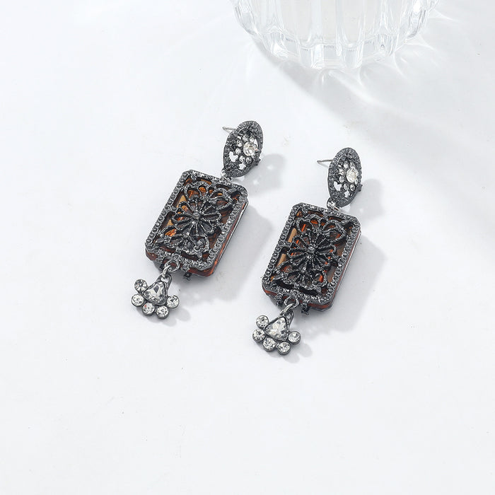 Wholesale Geometric multi-layered diamond-filled hollow pendant earrings