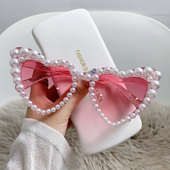 Wholesale Large Frame Heart Set with Pearls PC Sunglasses JDC-SG-MNY009