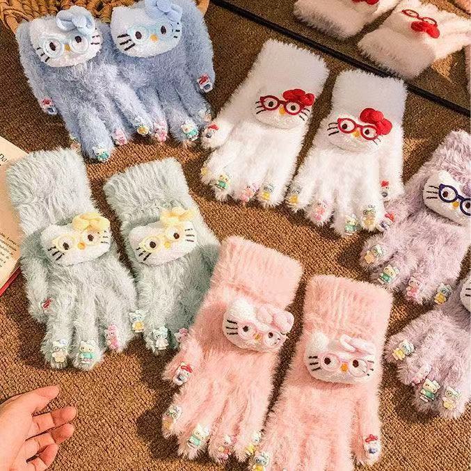 Wholesale Cute knitted plush five-finger gloves