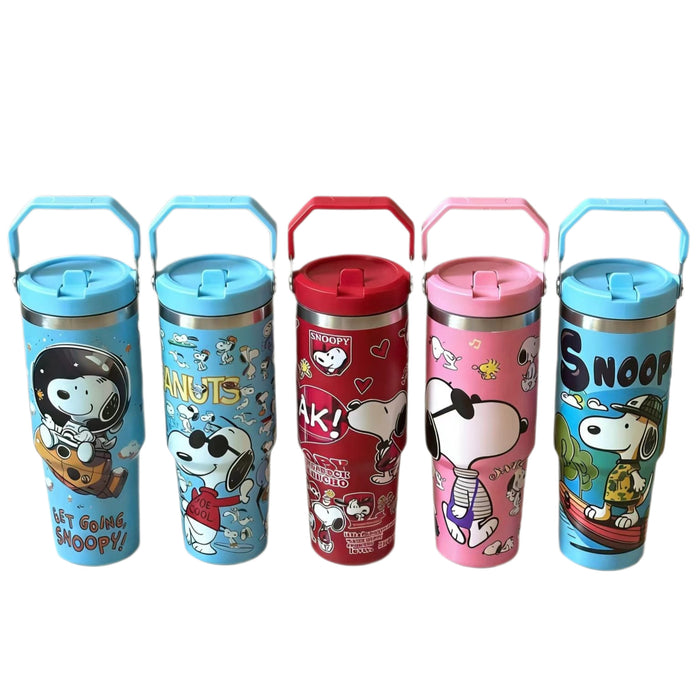 Wholesale Stylish Cartoon Insulated Cup 304 Stainless Steel with Handle and Straw Large Capacity Thermal Mug