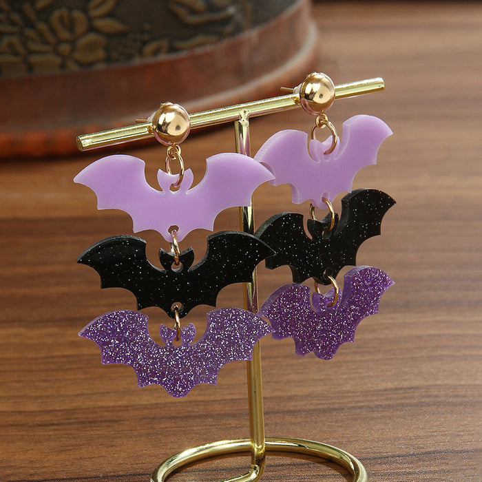Wholesale Acrylic Earrings Purple and Black Three Bats Acrylic Earrings Earrings Earrings for Women