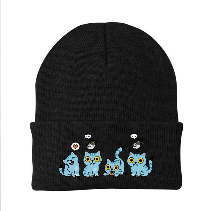 Wholesale Stylish knitted hat rolled brim and printed knit