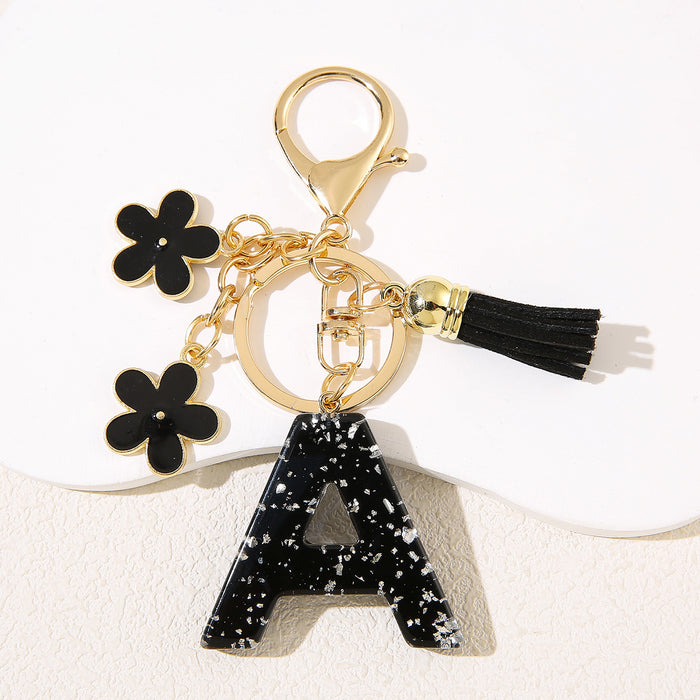 Wholesale Flower 26 English Letter Pendant Keychain Letter Keychain Women's Bag Accessories