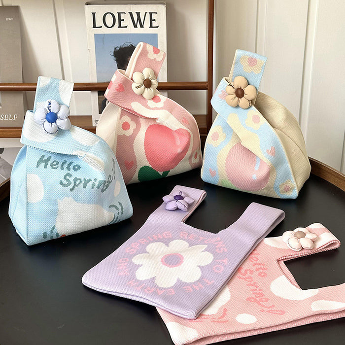 Wholesale Crossbody bag, small bag, versatile cartoon knitted handbag, woven handbag, large capacity shoulder bag