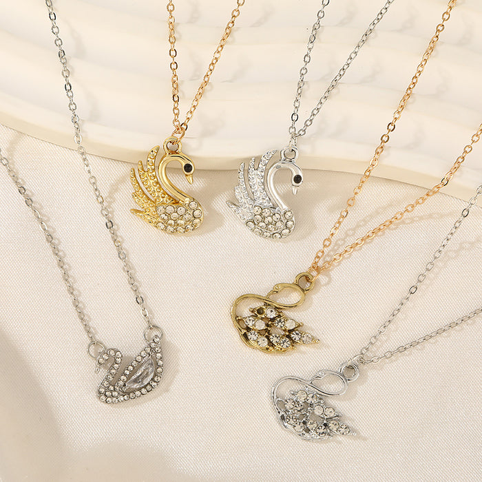 Wholesale Rhinestone-encrusted swan alloy necklace