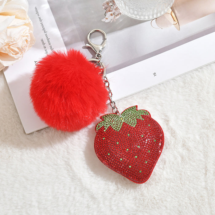 Wholesale Strawberry Fleece Rhinestone Keychain