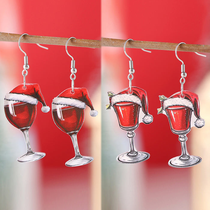 Wholesale Wooden Christmas Wine Glass Earrings JDC-ES-ChuLian006