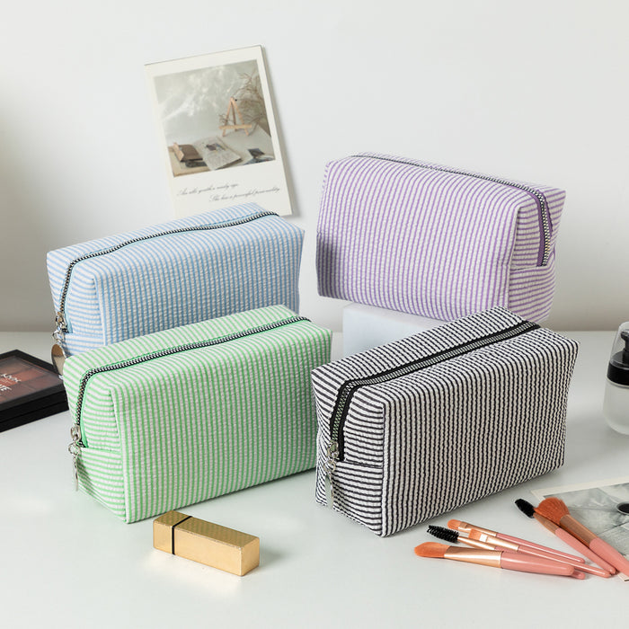Wholesale Solid Color Clutch Seersucker Large-Capacity Toiletry Cosmetic Bag