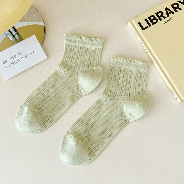 Wholesale Hollow mesh socks solid color mid tube socks boneless lace socks