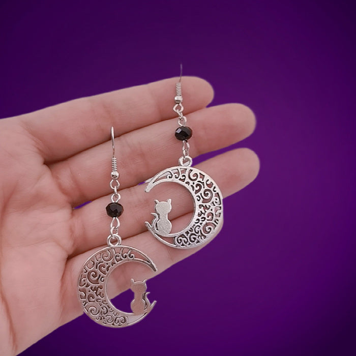 Wholesale Hollow Crescent Cat Alloy Earrings JDC-ES-HaoH004