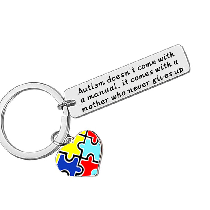 Wholesale Autism Doesn't Come with A Manual Caring for Autism Color Printed Stainless Steel Keychain JDC-KC-SiYi003