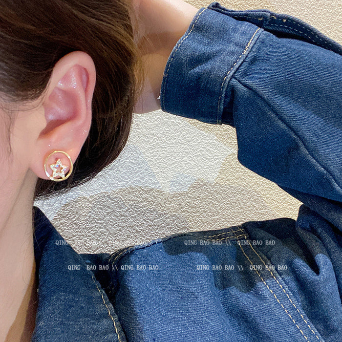Wholesale Design sense: simple circle earrings, star rhinestone earrings, silver needle retro earrings