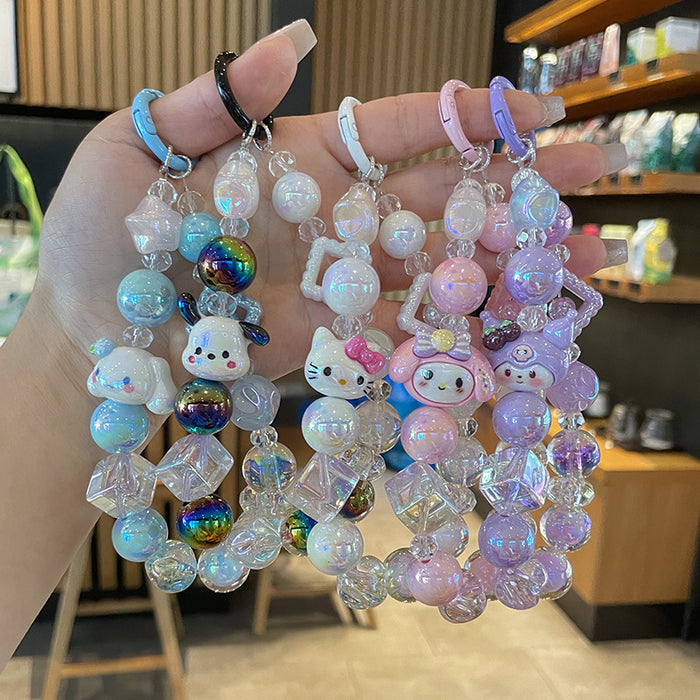 Wholesale Cartoon Cat Beaded Phone Strap Keychain
