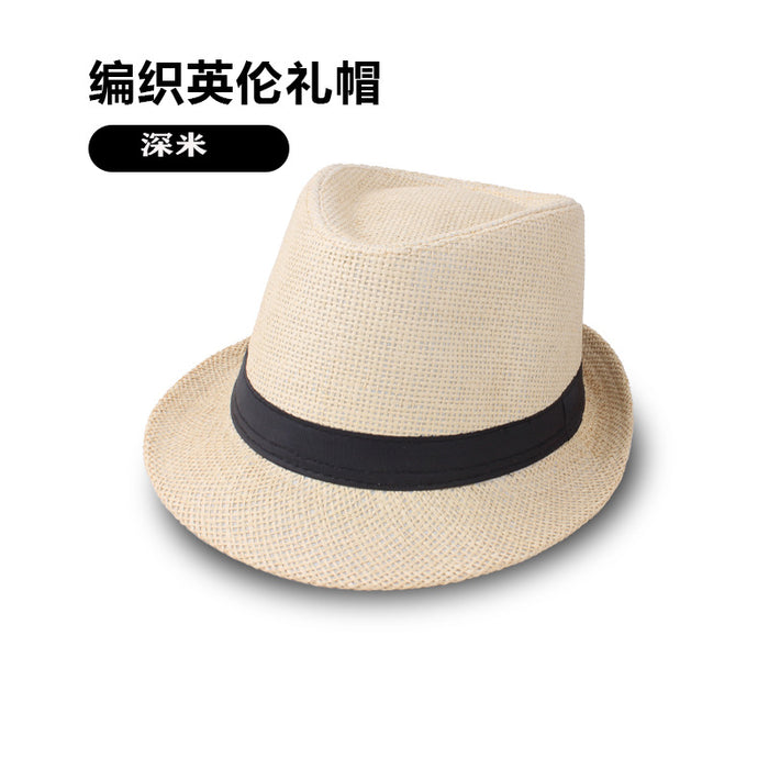 Wholesale Summer Straw Solid Color Hat Jazz Hat Middle-aged and Elderly Men's Hat Breathable Sun Hat Straw Hat JDC-SH-DG001