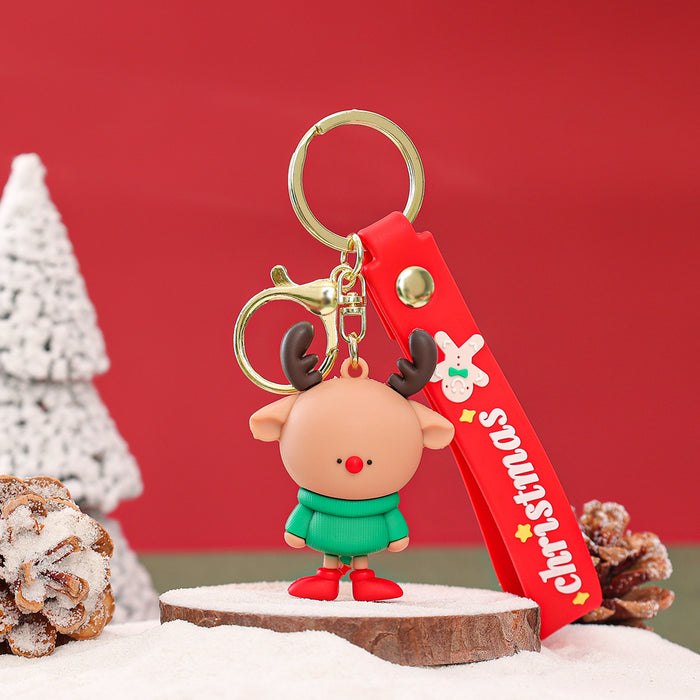 Wholesale Cute Christmas Couple PVC Keychain Epoxy Doll Charm for Backpack Car Key Decorative Accessory Gift MOQ:2