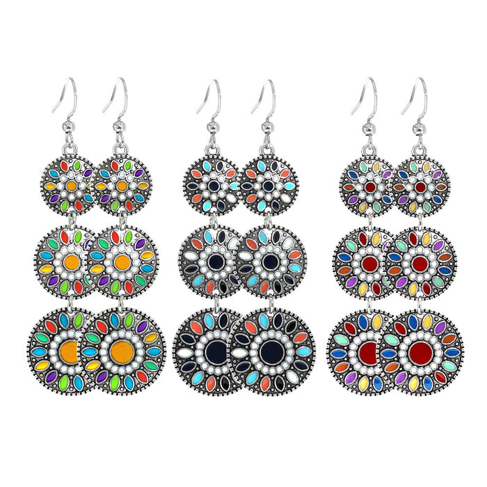 Wholesale Dripping Glaze Alloy Earrings Retro Ethnic Style Geometric Design MOQ≥2