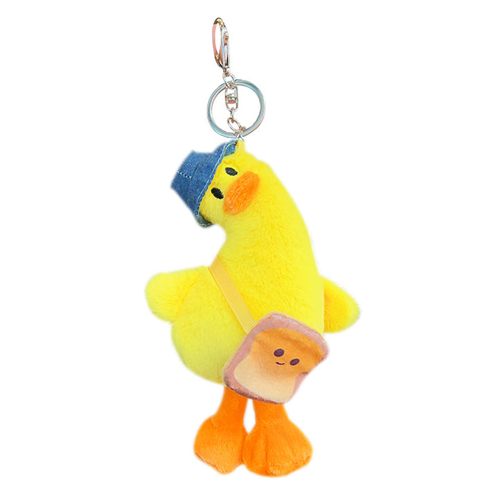 Wholesale Cute plush crooked backpack duck key chain ornaments Doll cartoon keychain pendant schoolbag