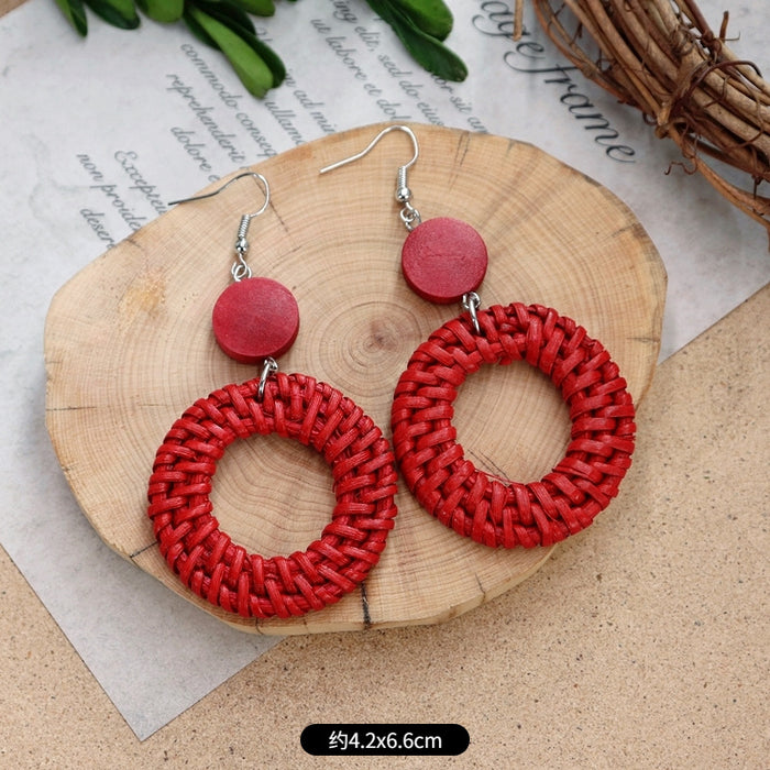 Wholesale Rattan Woven Ethnic Style Wooden Earrings JDC-ES-Luox010