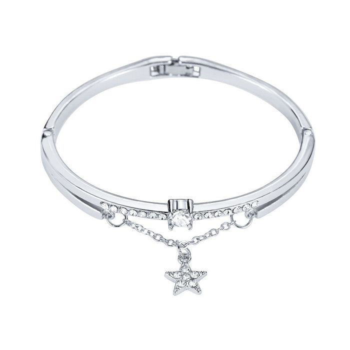 Wholesale Fashion alloy hexagonal star open bracelet with diamond inlay, personalized temperament bracelet