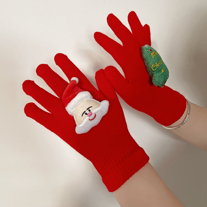 Wholesale Christmas plush gloves women' s winter warm finger gloves outdoor five finger gloves manufacturers