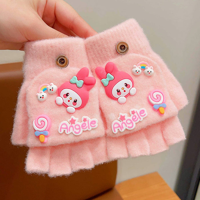 Wholesale Warm Gloves Cute Cartoon  fleece-lined Warm Five Finger Set