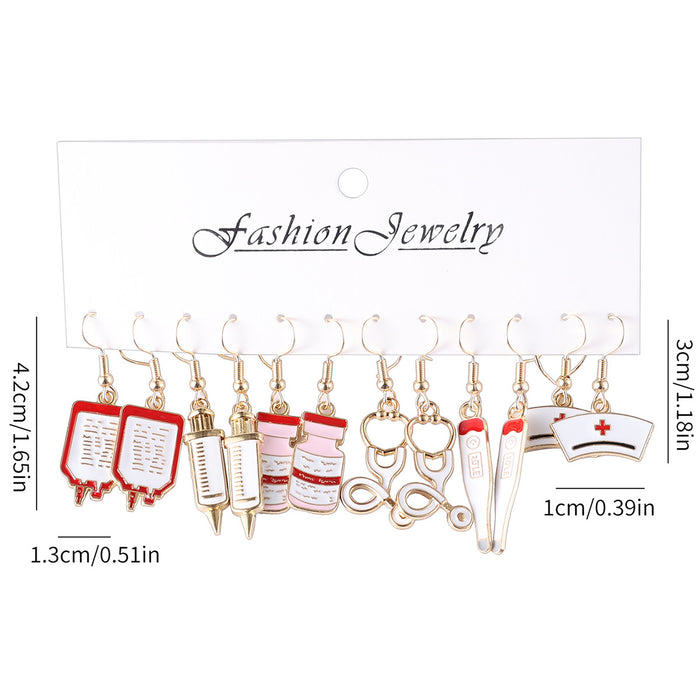 Wholesale Nurse Themed Earring 3 Pairs Set Alloy Electroplated Fashion Accessory Gift