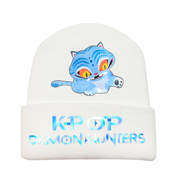 Wholesale Kpop Knitted hat fashion curled brim beanie printed