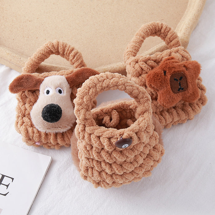 Wholesale Cartoon Cute Big Ear Dog Knitted Mobile Phone Bag Plush Dolphin Zero Wallet Earphones Mini Storage Bag