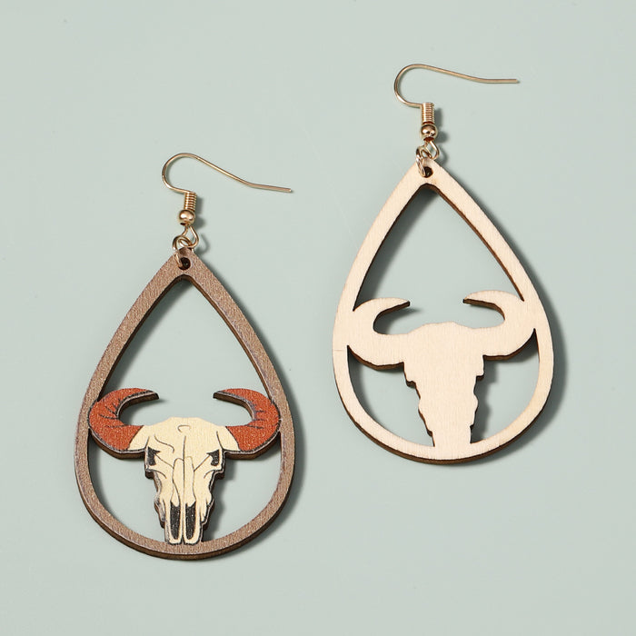 Wholesale cartoon Western Denim style cow head wooden painted earrings earrings