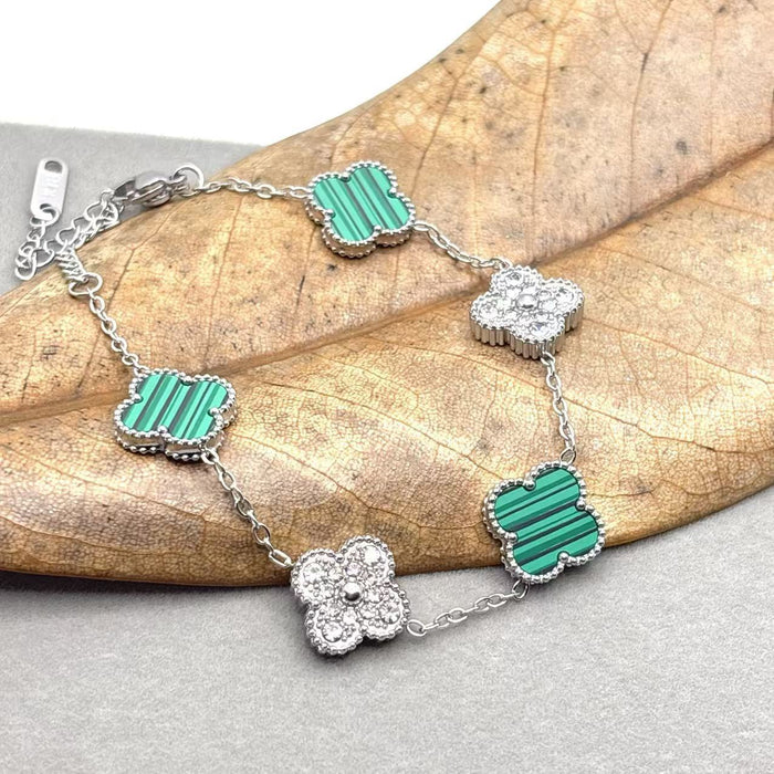 Wholesale Bracelet Lucky Flower Bracelet Steel Diamond Set Stainless Steel Five Flower Bracelet