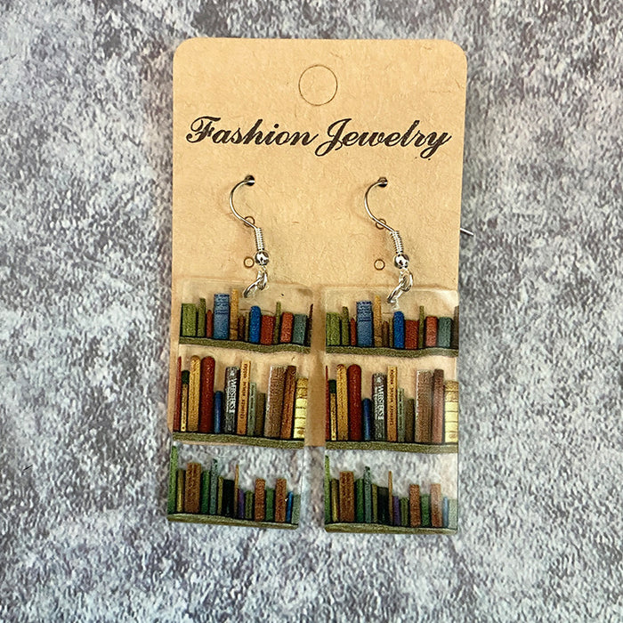 Wholesale Acrylic earrings, classic water droplet splicing bookshelf, acrylic teacher earrings