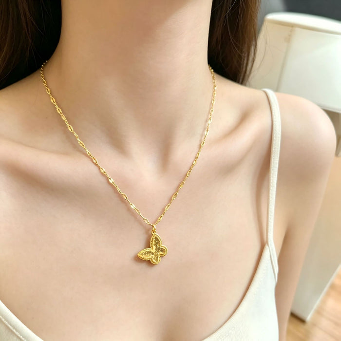 Wholesale Gold Tone Copper Butterfly Pendant Necklace Chic Layering Jewelry Accessory