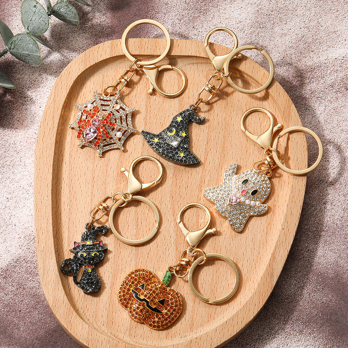 Wholesale Zinc Alloy Rhinestone  Keychain Pumpkin Ghost Design for Party Gift and Fashion Accessory