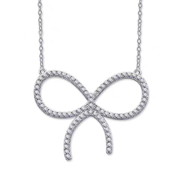 Wholesale Titanium steel necklace with high-end feel, full diamond bow pendant, light luxury, niche collarbone chain