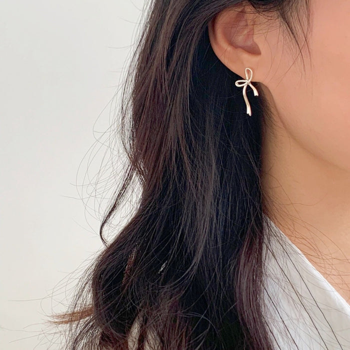 Wholesale Bow Ribbon Ear Needle Women's S925 Silver Needle Earrings Niche Design Earrings
