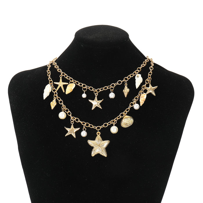 Wholesale Shell and Conch Pendant Necklace, Starfish Imitation Pearl Beaded Jewelry for Women