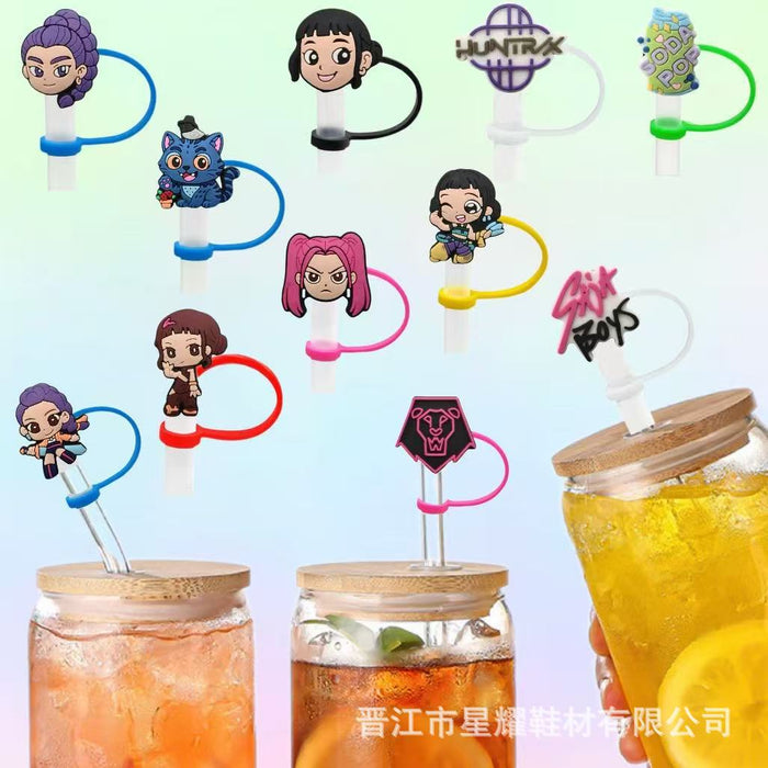 Wholesale 10pcs Kpop Cute Cartoon Silicone Straw Cap Cup Accessories