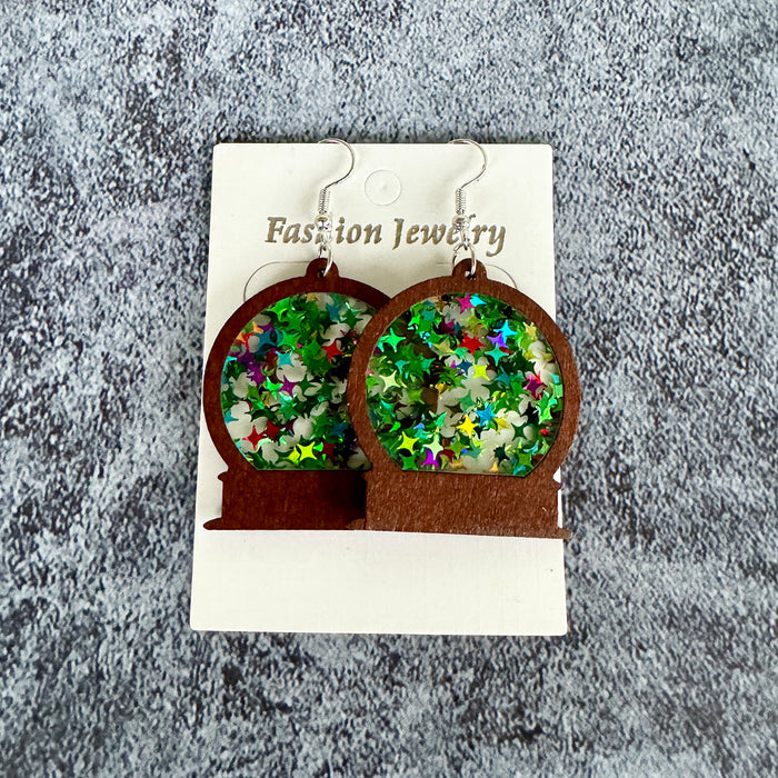 Wholesale Christmas earrings acrylic inlaid wood imitation glass ball