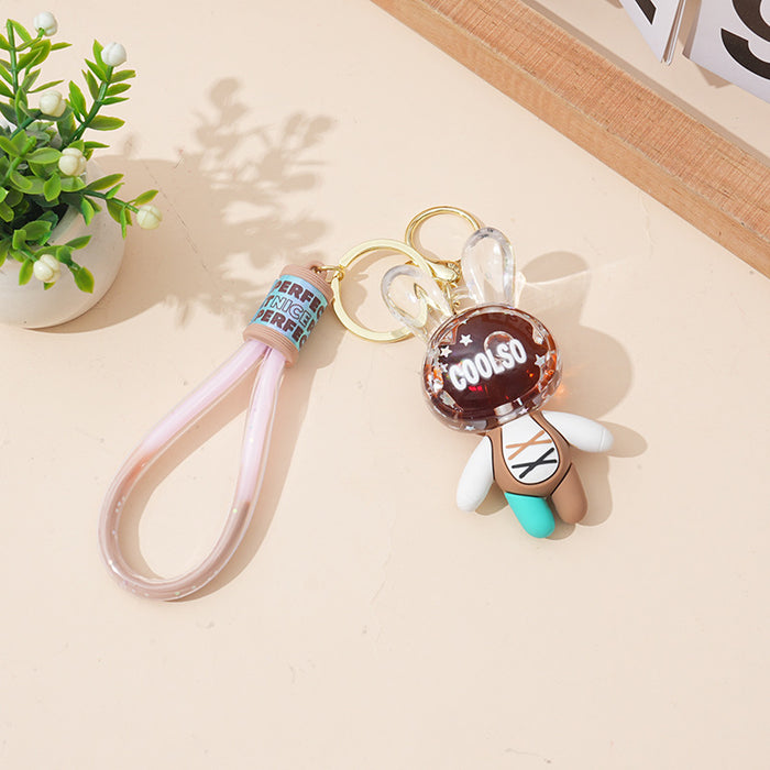 Wholesale Cartoon acrylic quicksand rabbit keychain couple doll car key chain bag pendant small gift