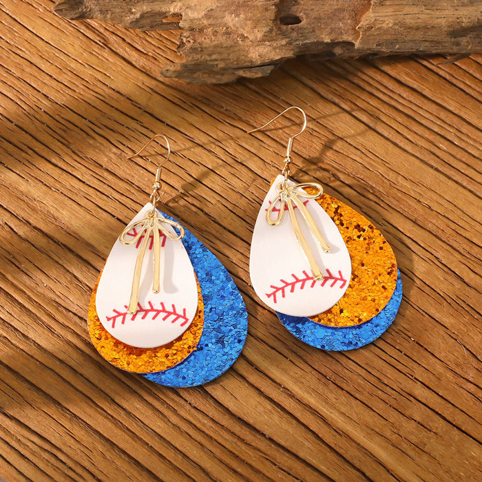 Wholesale Sports Element Rugby Earrings for Women Niche Design Bow Multi-Layer Pu Leather Earrings