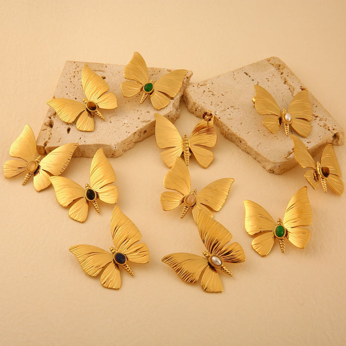 Wholesale Original Design: Stainless Steel Dragonfly Earrings Set with Natural Stone, Fashionable and Personalized