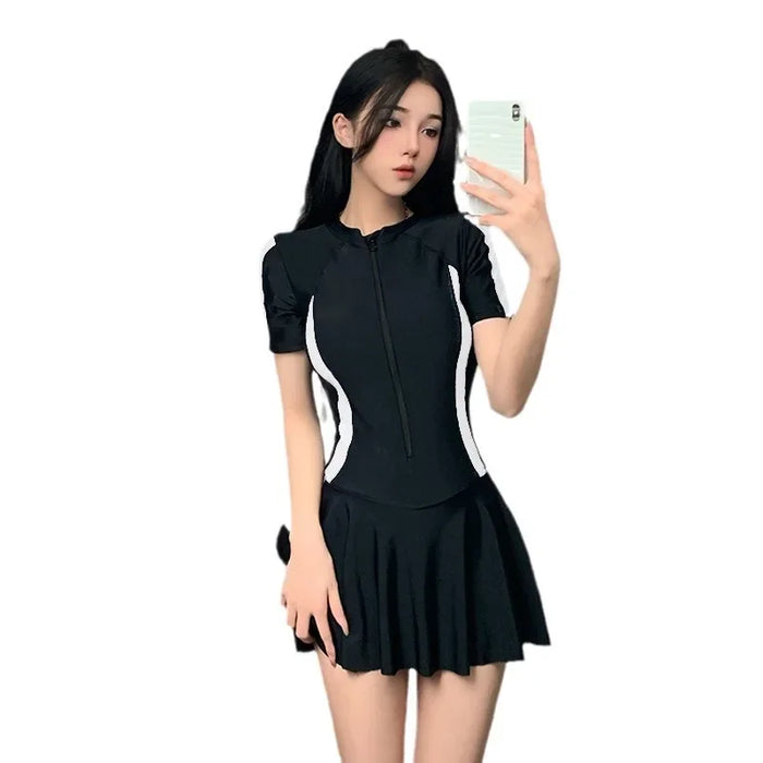 Wholesale New conservative one-piece skirt style swimsuit with high-end feel, sports flat angle soaking hot spring swimming suit