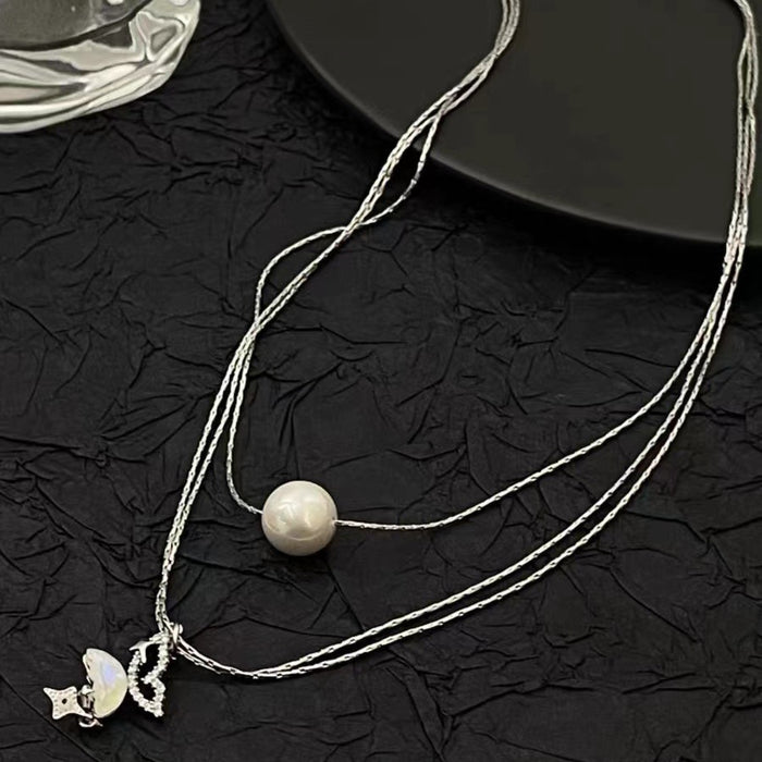 Wholesale Double Layer Butterfly Pearls Alloy Necklace JDC-NE-NiQ004